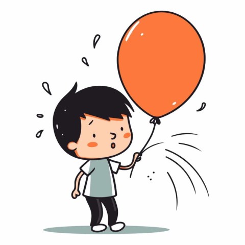 Cute little boy holding balloon in cartoon style.