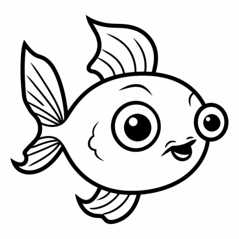 Black and White Cartoon Illustration of Cute Fish Character Colo