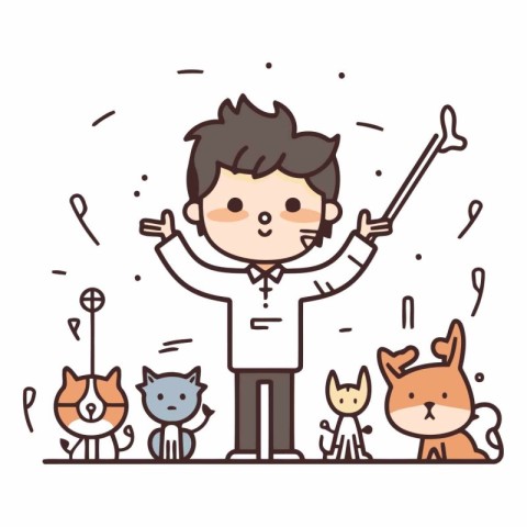 Character man with pets. flat design. Isolated on white backgrou