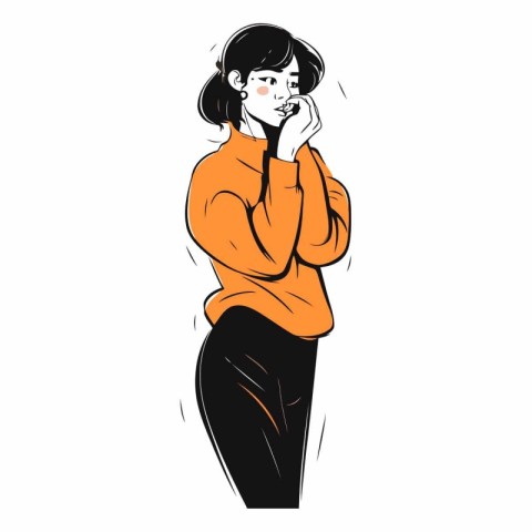 Vector illustration of a young woman in a yellow hoodie and blac