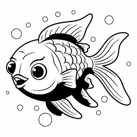 Black and White Cartoon Illustration of a Cute Fish for Coloring