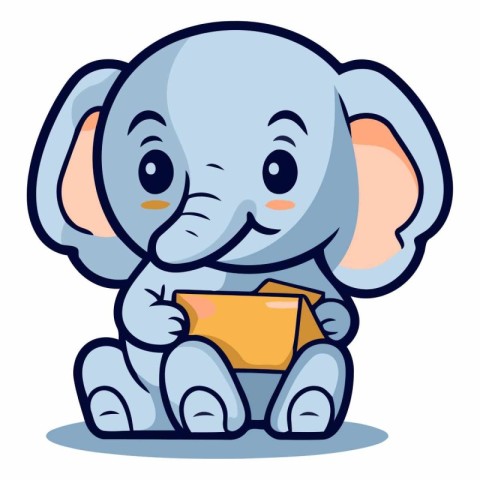 Cute Elephant Cartoon Mascot Character With Box Vector Illustrat