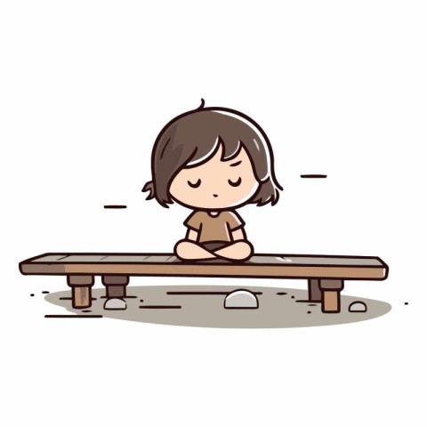 Cute little girl sitting on bench. Vector clip art illustration.