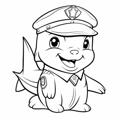 Cute Cartoon Policeman - Coloring Book Illustration. Vector