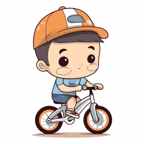 Cute little boy riding a bicycle. Vector cartoon character illus