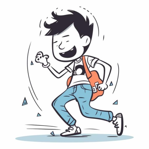 Cartoon illustration of a boy running away from the camera. Vect