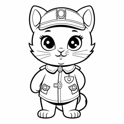 Coloring book for children: Cute cartoon cat in a military unifo