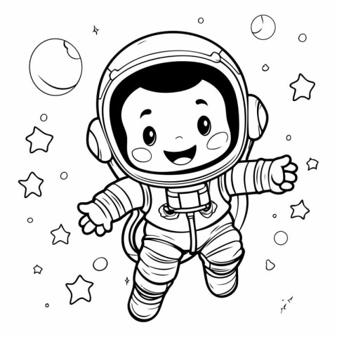 Cute cartoon astronaut in space for kids coloring book.