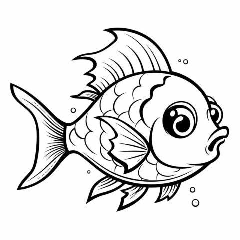 Black and White Cartoon Illustration of Cute Fish Animal Charact