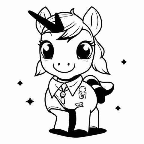 Black and White Cartoon Illustration of Cute Unicorn Fantasy Cha