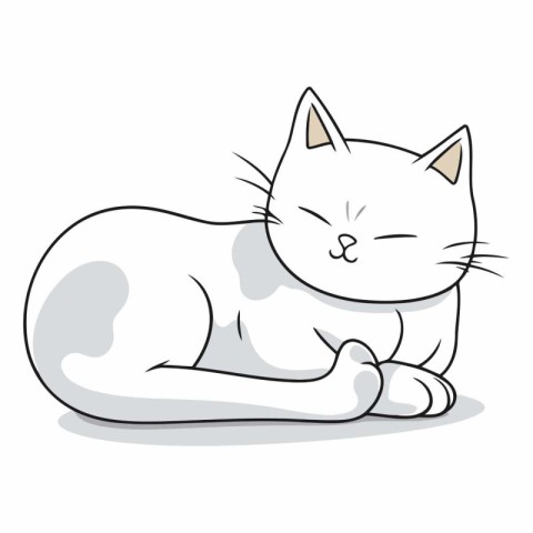 Illustration of a Cute Cat Lying Down on a White Background