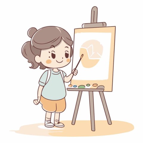 Girl painting on the easel of a girl painting on the easel.