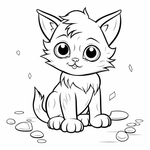 Black and White Cartoon Illustration of Cute Kitten Animal Chara