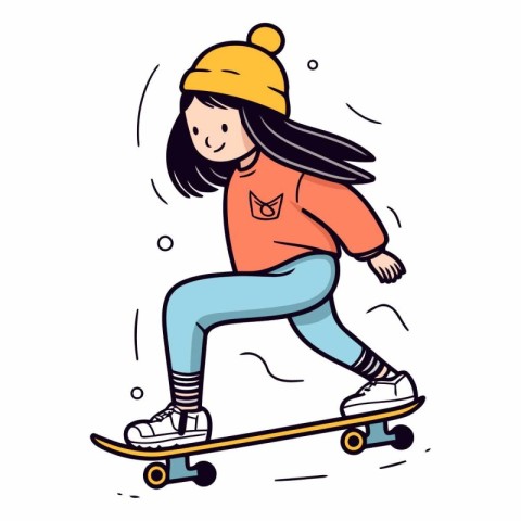 Vector illustration of a girl rides a skateboard on a white back