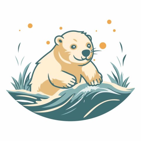 Cute polar bear sitting on the edge of the river