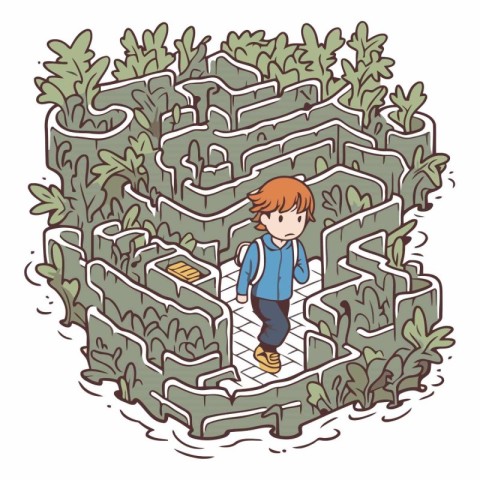 Maze for kids with a solution in the labyrinth.