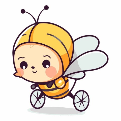 Cute little bee riding a baby stroller.