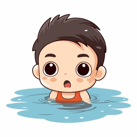 Cute little boy swimming in the pool. Vector cartoon illustratio