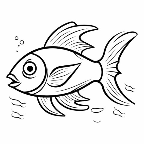 Black and White Cartoon Illustration of Cute Fish or Sea Fish fo