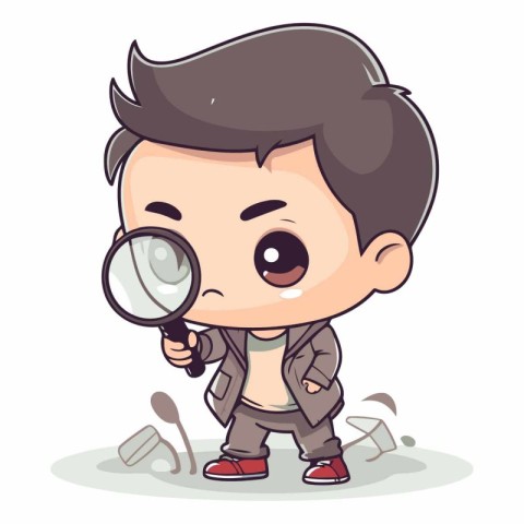 Boy with Magnifying Glass and Music Notes - Vector Character Car