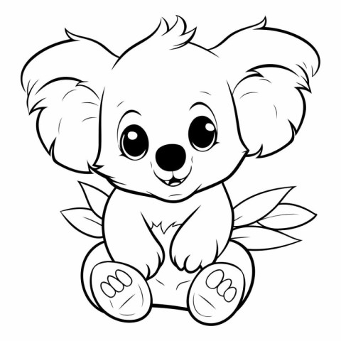 Cute koala sitting - black and white vector illustration for col