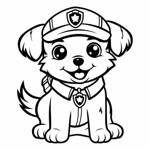 Black and White Cartoon Illustration of Cute Puppy Police Dog An