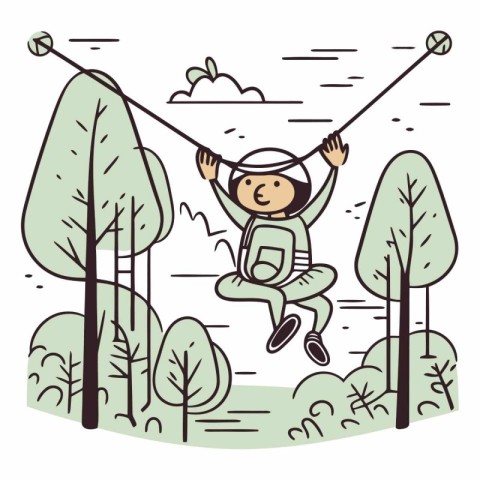 Illustration of a boy jumping on a rope in the park.