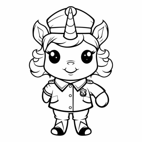 Black and White Cartoon Illustration of Cute Unicorn Fantasy Cha