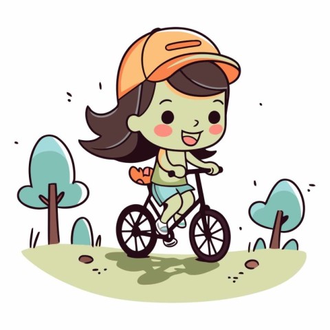 Cute girl riding a bicycle in the park.