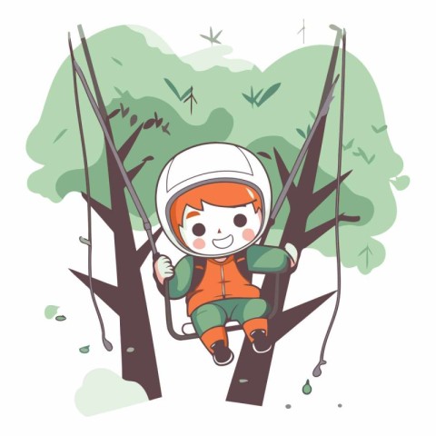 Illustration of a Kid Climbing on a Tree in the Park