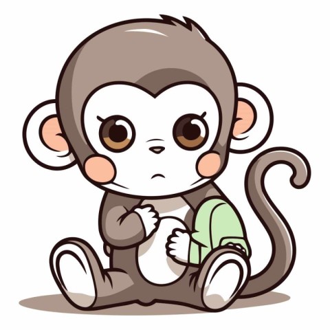 Cute monkey sitting on the floor isolated on white background.