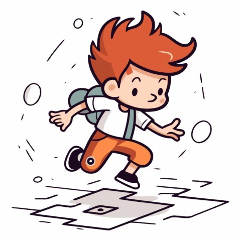 Boy running on the road in a flat style.