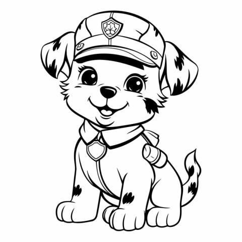 Cute puppy in police cap for coloring book.