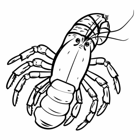 Lobster - Black and White Cartoon Illustration. Vector Art