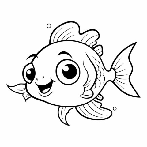 Black and White Cartoon Illustration of Cute Fish Animal Charact