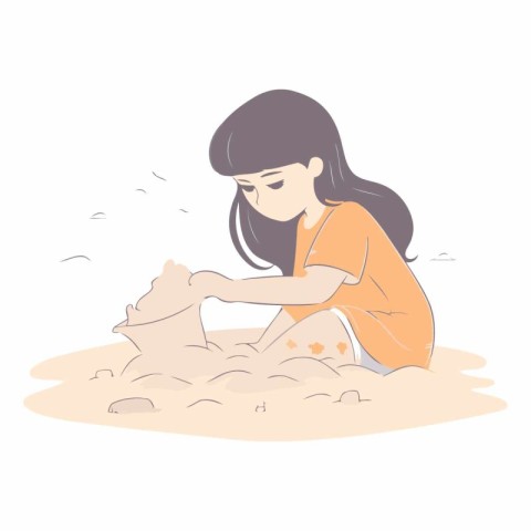 Girl playing with sand. Cute vector illustration in cartoon styl