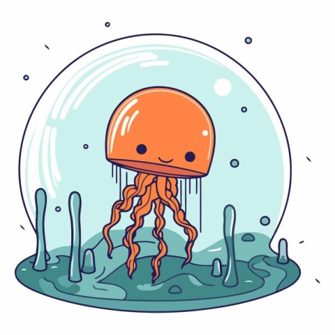 Cute cartoon jellyfish in a crystal ball.