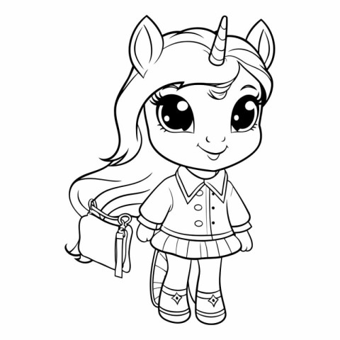 Coloring Page Outline Of a Cute Unicorn Girl with Book