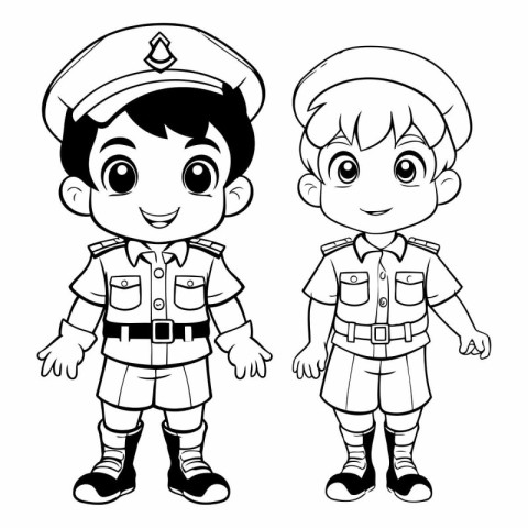 Coloring Page Outline Of a Boy and a Girl in Police Uniform