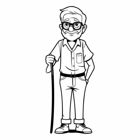 Old man with cane cartoon vector illustration graphic design vec