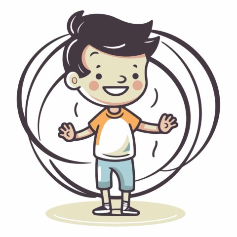 Vector illustration of a happy boy in a white t-shirt and shorts