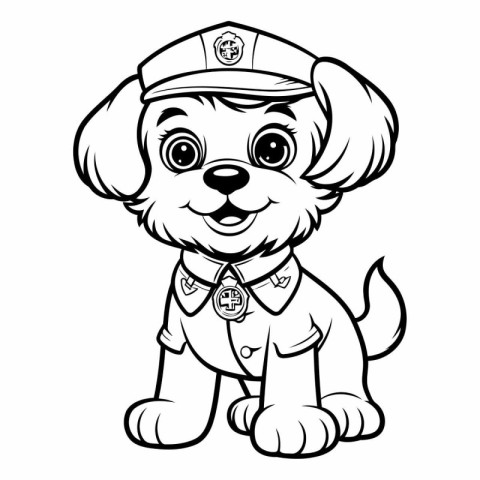 Black and White Cartoon Illustration of Cute Puppy Sailor Dog Co