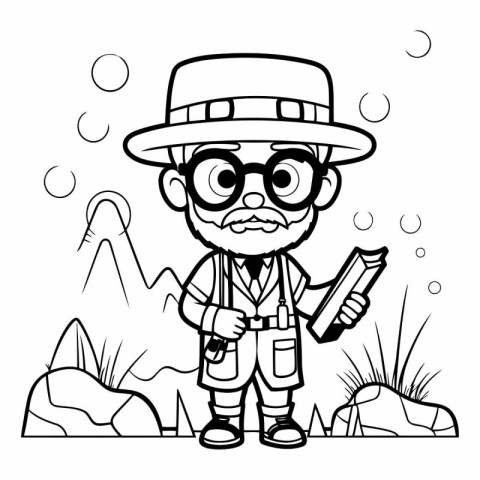 Black and White Cartoon Illustration of Funny Gardener Detective