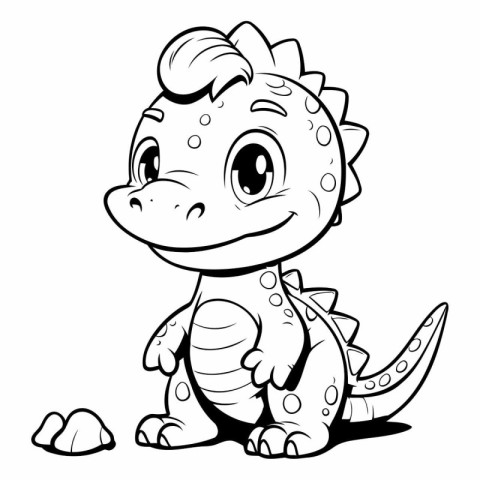 Cute Dinosaur - Black and White Cartoon Illustration. Isolated o