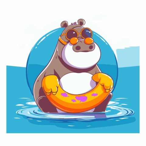 Cute cartoon hippopotamus with an inflatable ring.