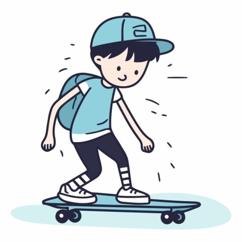 Boy riding skateboard in doodle style.