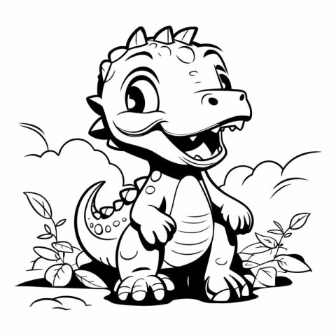 Cute Dinosaur - Black and White Cartoon Illustration. for Colori