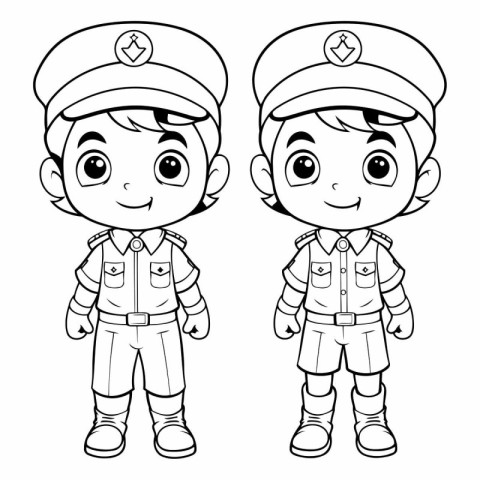 Coloring Page Outline Of Kids In Army Uniform. Coloring Book