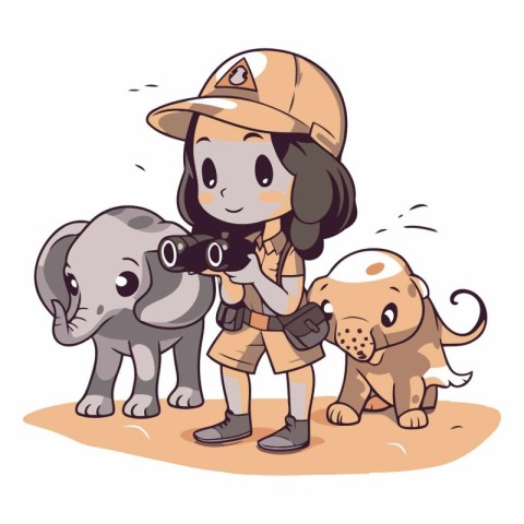 Cute girl with a dog and a elephant.