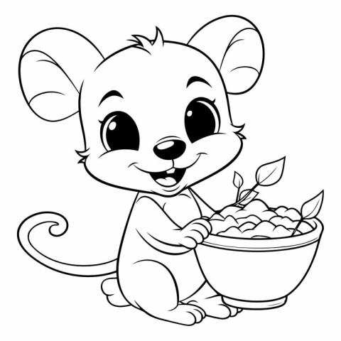 Mouse with bowl of food - Coloring book.